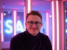 Casual candid portrait of Dr Connor Robertson smiling warmly outdoors