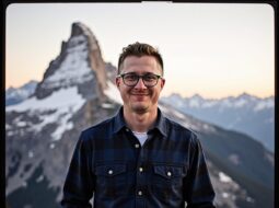 Outdoor candid photo of Dr Connor Robertson smiling warmly