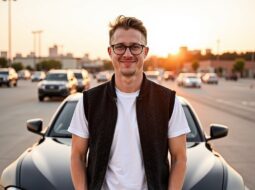 Outdoor portrait of Dr Connor Robertson smiling confidently