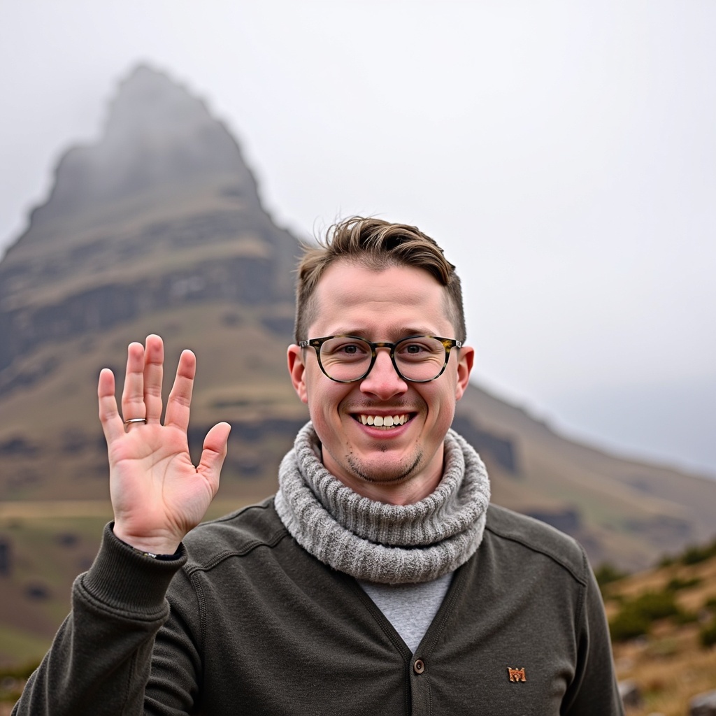 Outdoor headshot of Dr Connor Robertson with mountain background