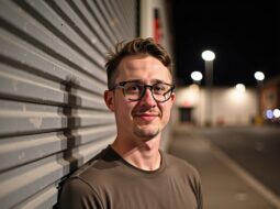 Outdoor headshot of Dr Connor Robertson smiling