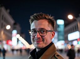 Portrait of Dr Connor Robertson outdoors with street in background