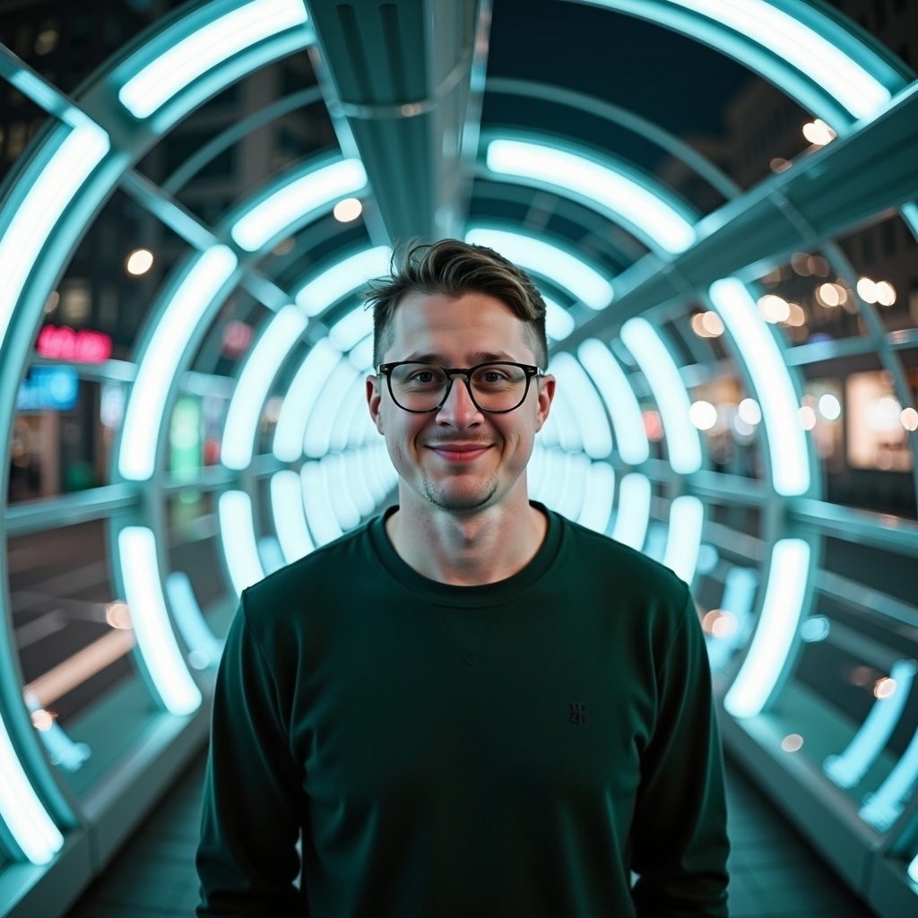 Friendly outdoor portrait of Dr Connor Robertson smiling warmly