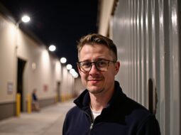 Outdoor natural nightlight photo of Dr Connor Robertson smiling